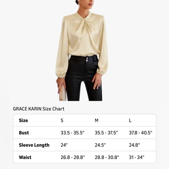 Grace Karin Silky Blouse Womens Large Apricot Long Sleeve Elegant Top Brand New - Picture 7 of 7